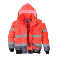 Portwest® C465 Warnschutz 3-in-1 Kontrast Pilotjacke Wasserdicht Rot/Marine_XXL