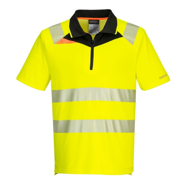 Portwest® DX4 Warnschutz Polo Shirt DX412 mit Reißverschluss kurzarm Gelb/Schwarz_L