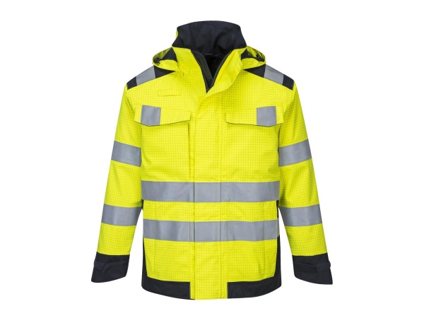 Portwest® MV 70 Modaflame Rain Multinorm Jacke mit Lichtbogen Schutz Gelb/Marine_XXL
