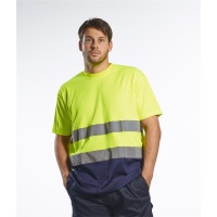 Portwest® S173 Warnschutz Cotton Comfort Kontrast T-Shirt kurzarm  Gelb/Marine_XXXL
