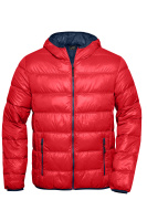 James & Nicholson® Mens Down Jacket JN1060 Daunenjacke mit Kapuze red/navy_3XL